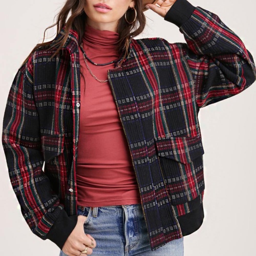 NWT Plaid Tartan Bomber Jacket Coat